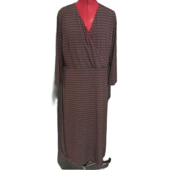 Ann Taylor Factory Dress Women’s Size Large Burgundy 3/4 Sleeve V-Neck - Picture 5 of 8